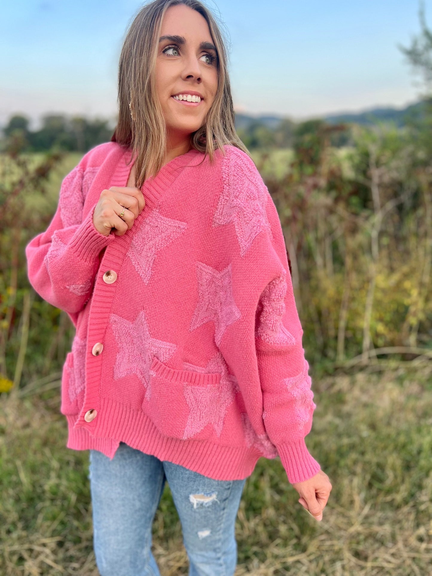 Ember Star Print Pink Cardigan