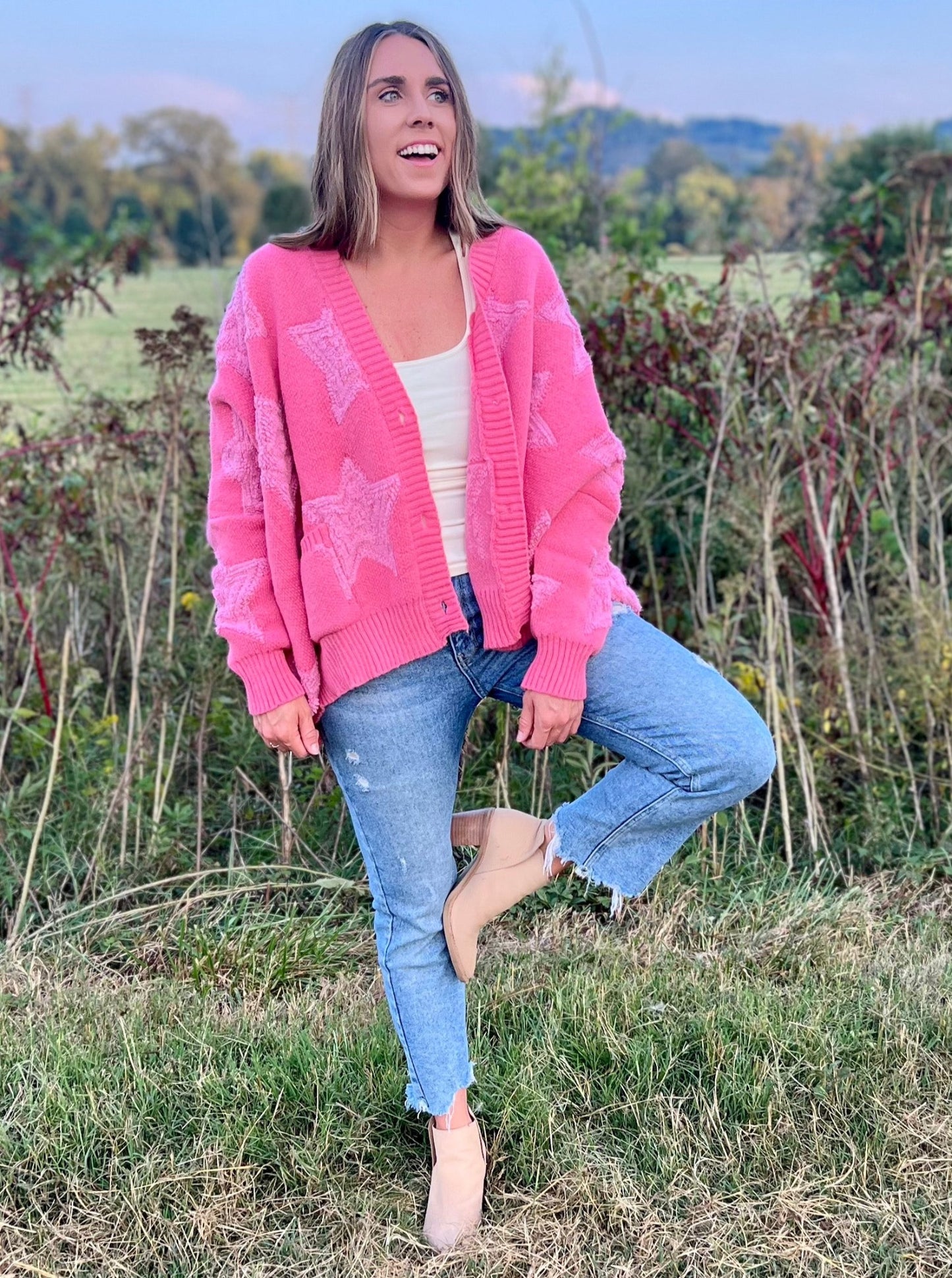 Ember Star Print Pink Cardigan