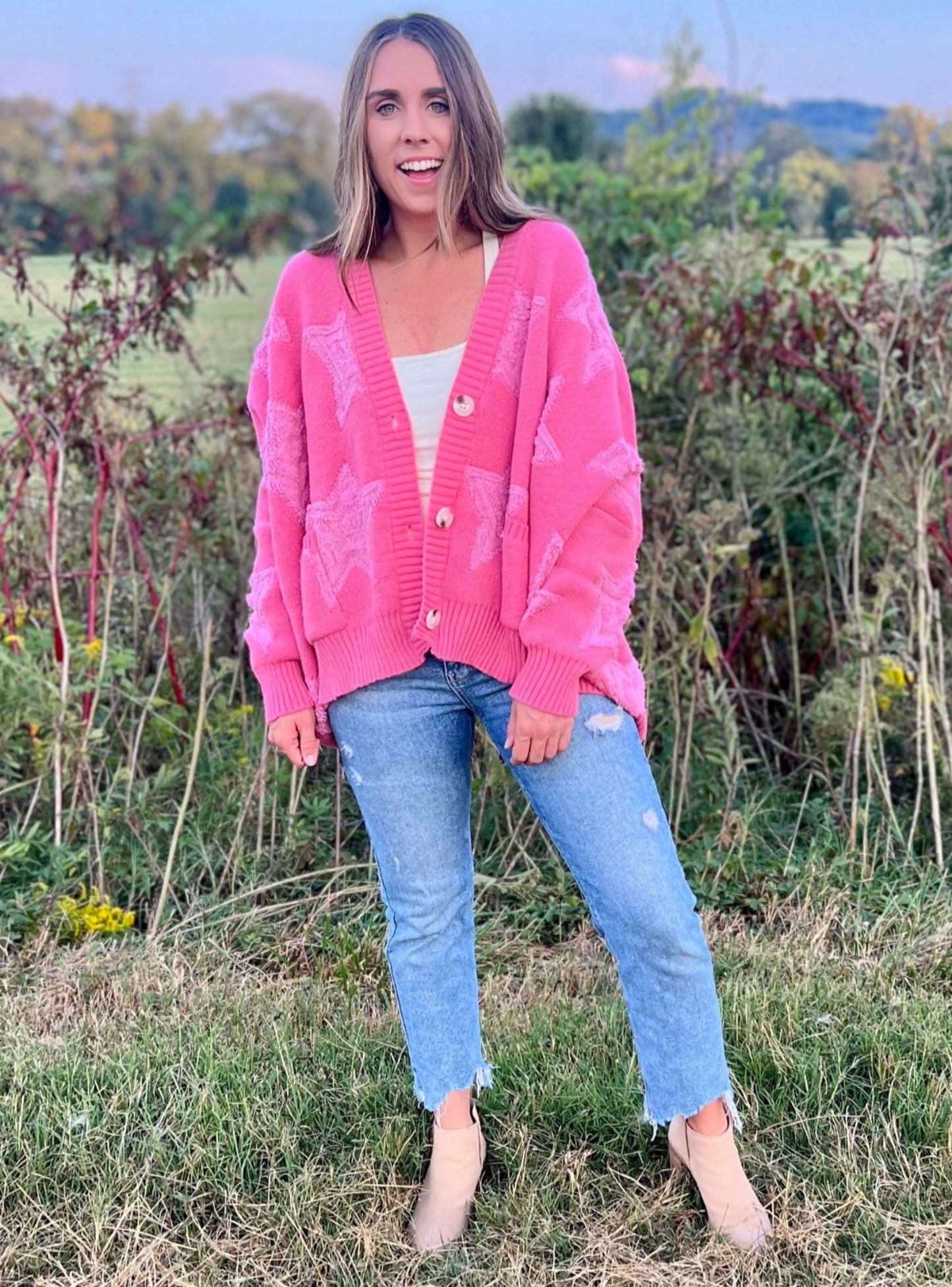 Ember Star Print Pink Cardigan