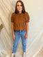 Lucky Night Crochet Detail Brown Top