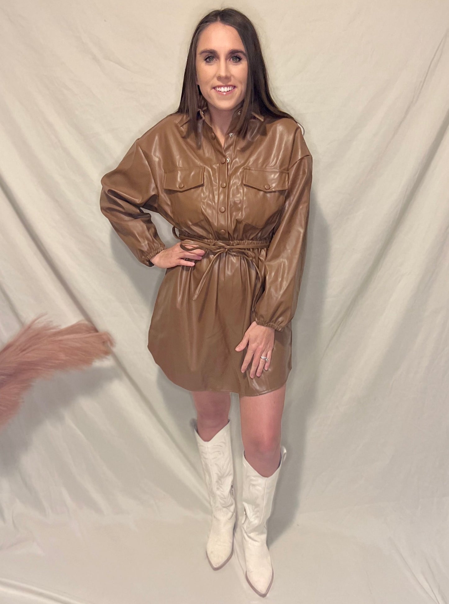 Darling Brown Leather Mini Dress