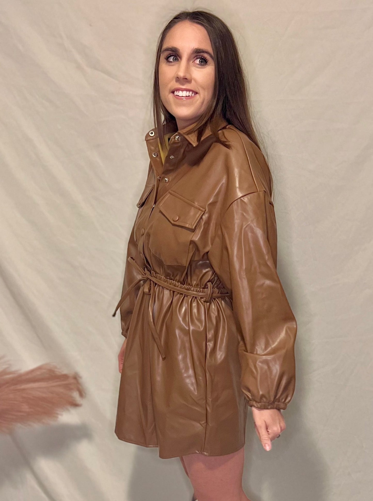 Darling Brown Leather Mini Dress