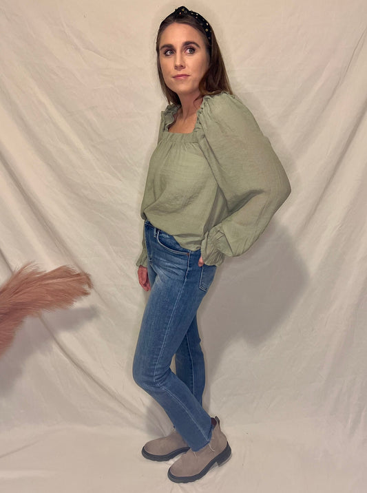Sweet Nothing Olive Square Neck Blouse