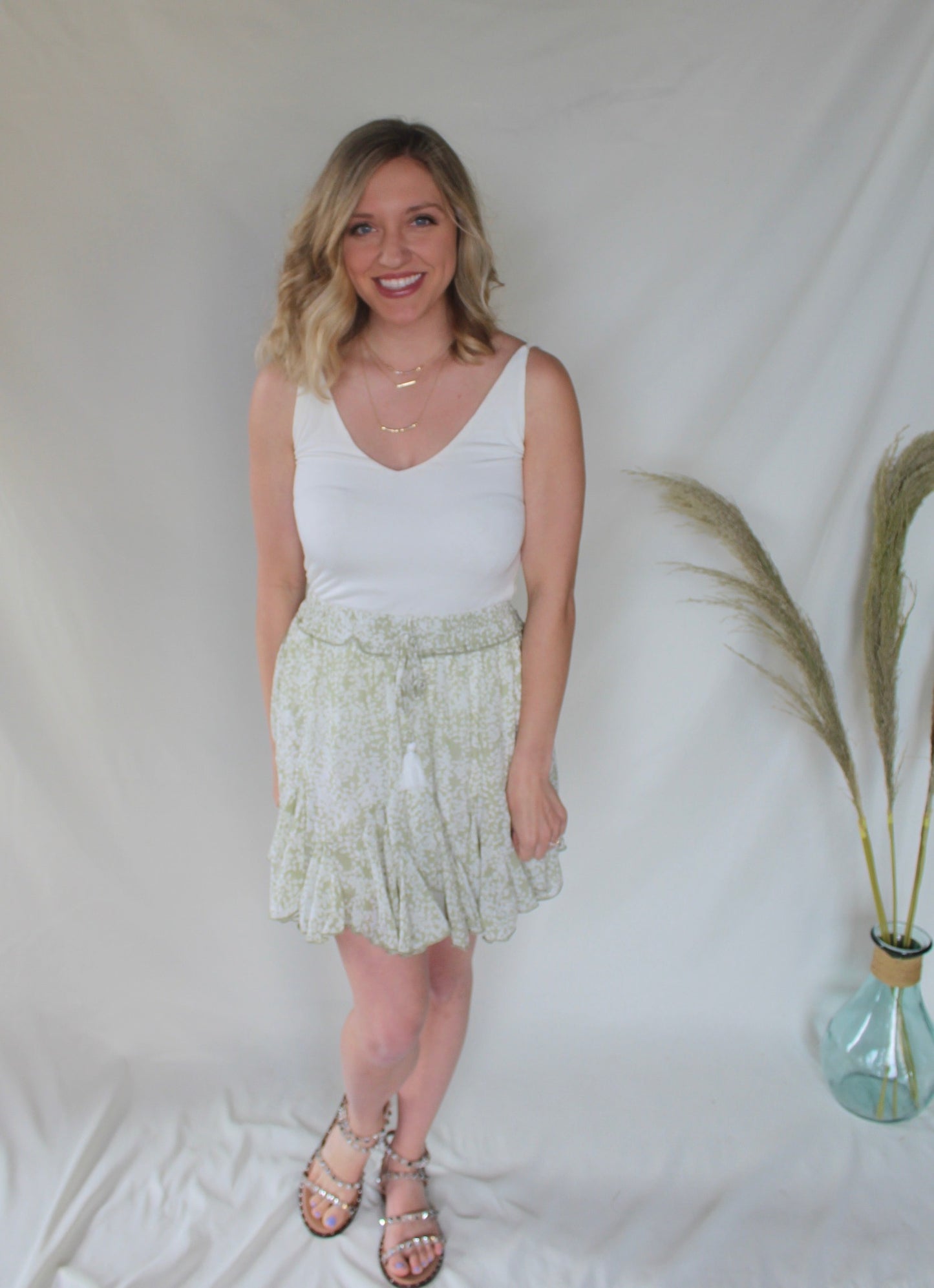 Let Me Love You Sage/Ivory Mini Skirt