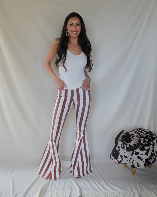 Lainey Rust/White Striped Flared Jeans