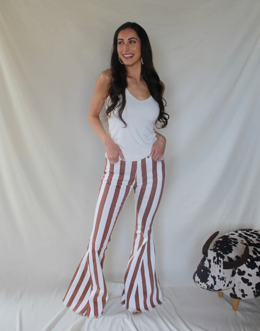 Lainey Rust/White Striped Flared Jeans