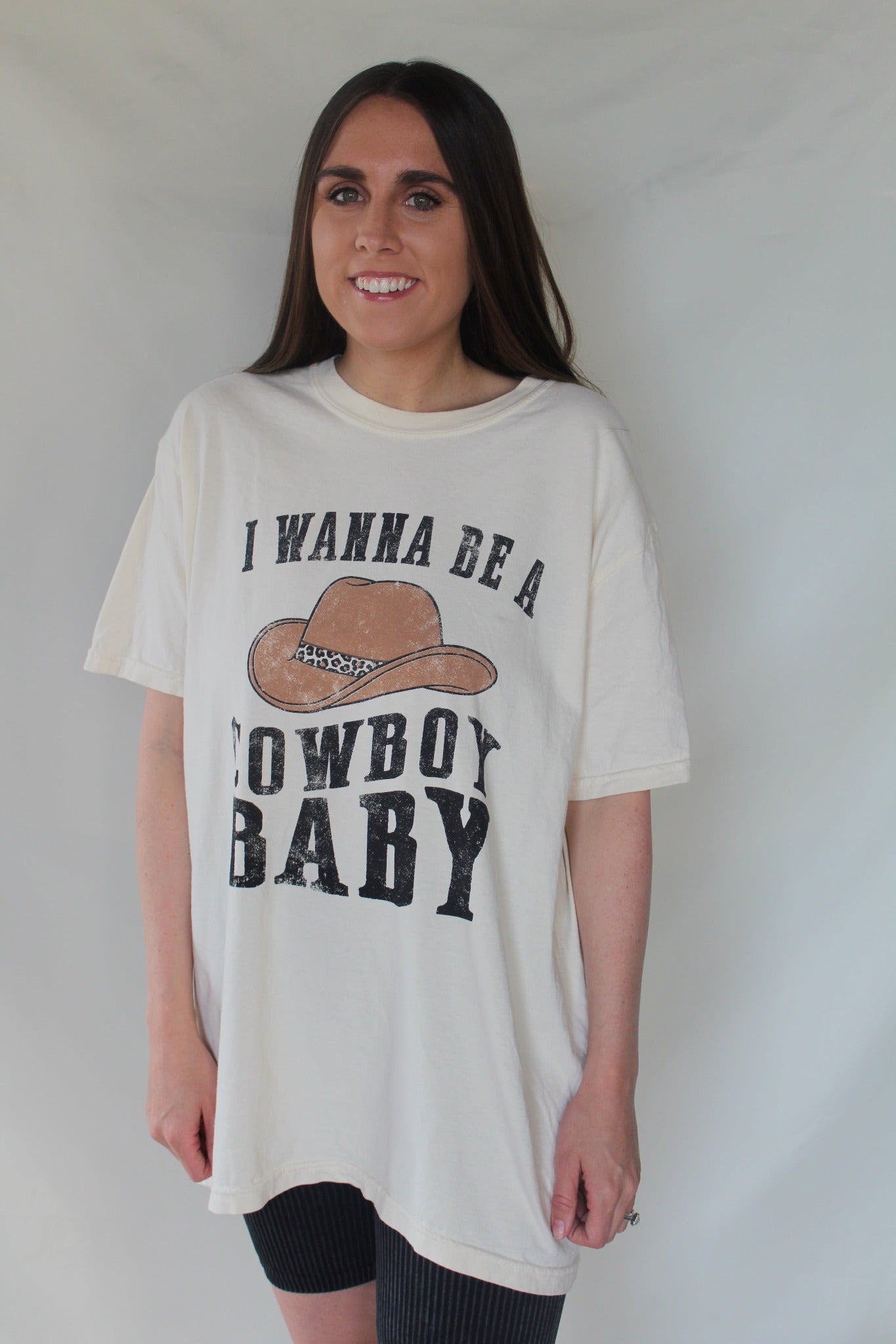 Oversized "I Wanna Be A Cowboy Baby" Ivory Tee