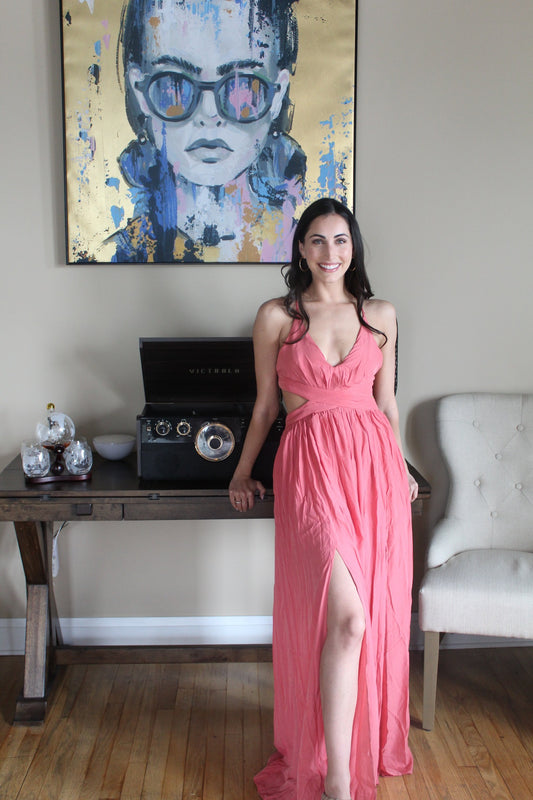 Life's A Party Rose Side Slit Maxi Dress