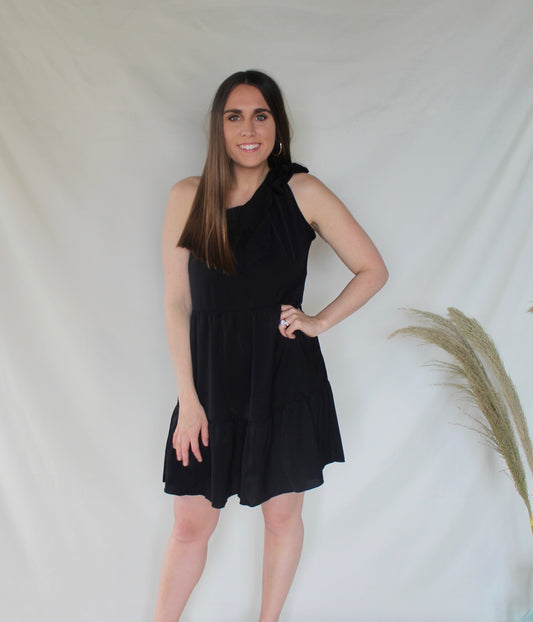 If I'm Dancing Black One Shoulder Mini Dress