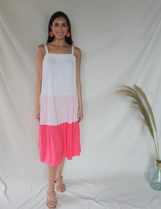 Watermelon Sugar Pink Color Block Midi Dress