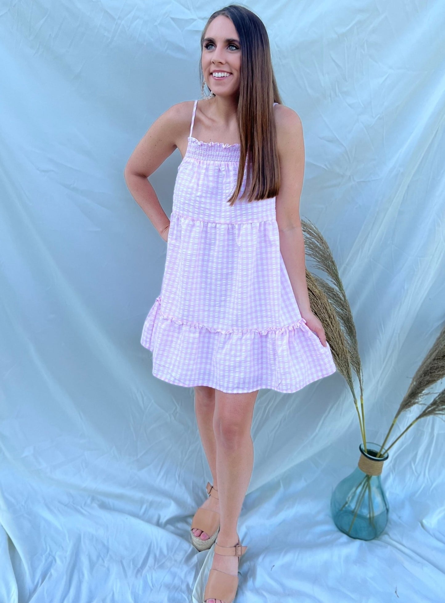 Sweet Summertime Pink Gingham Mini Dress
