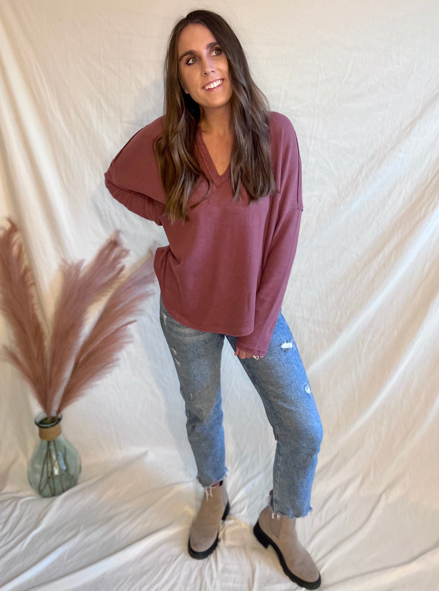Going Places V-Neck Long Sleeve Knit Top