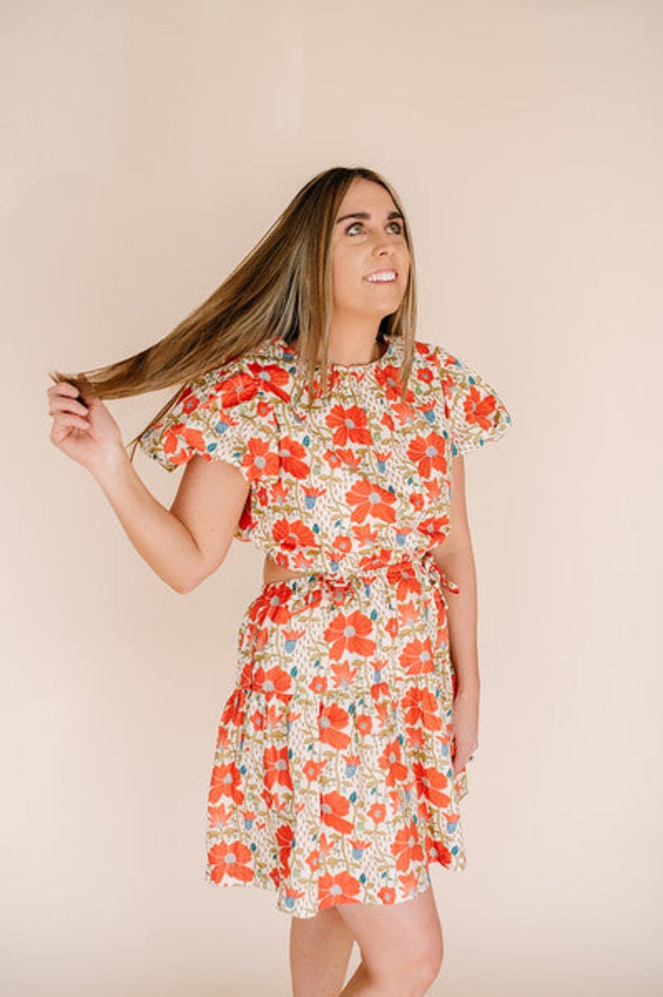 Spin You Around Coral Floral Mini Dress