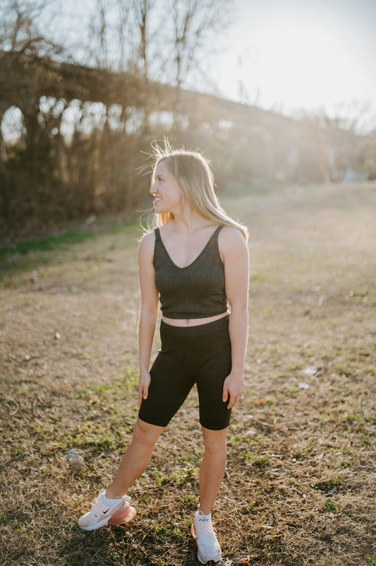 Hadley Ribbed Biker Shorts Charcoal