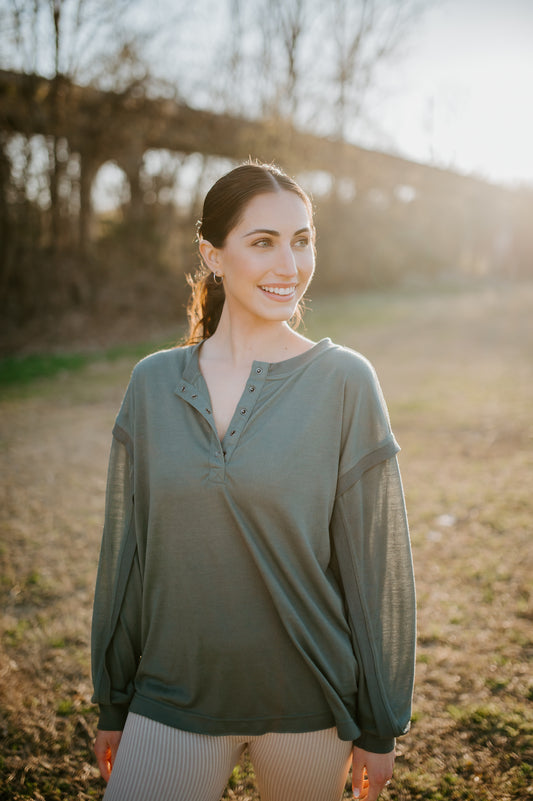 Leah Green long sleeve knit top