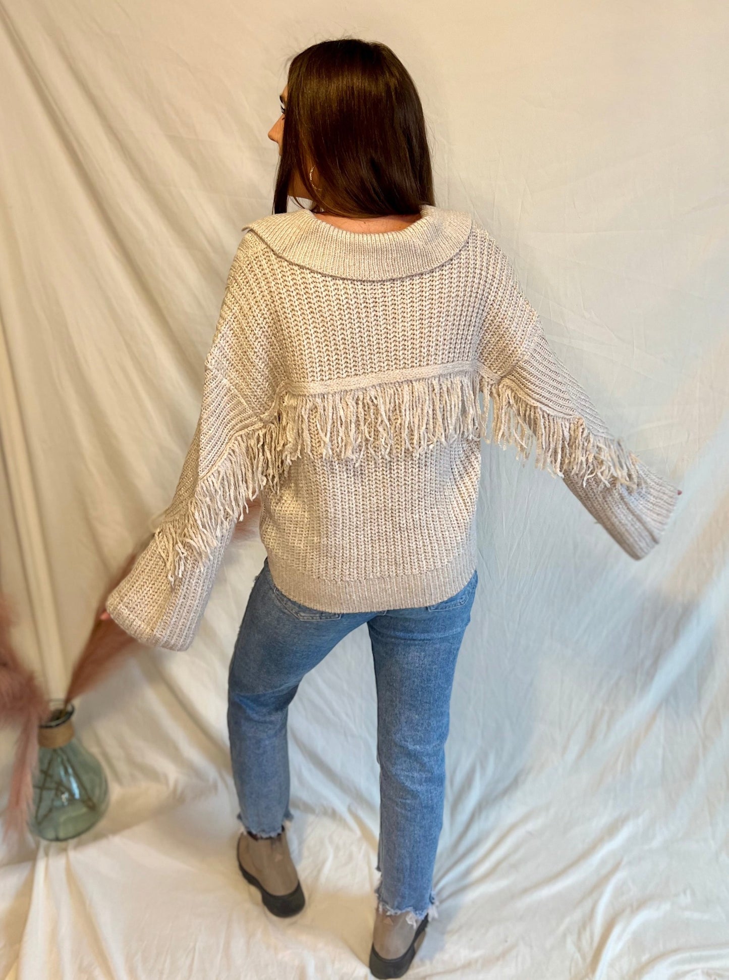 Just Gettin' Started Fringe Sweater