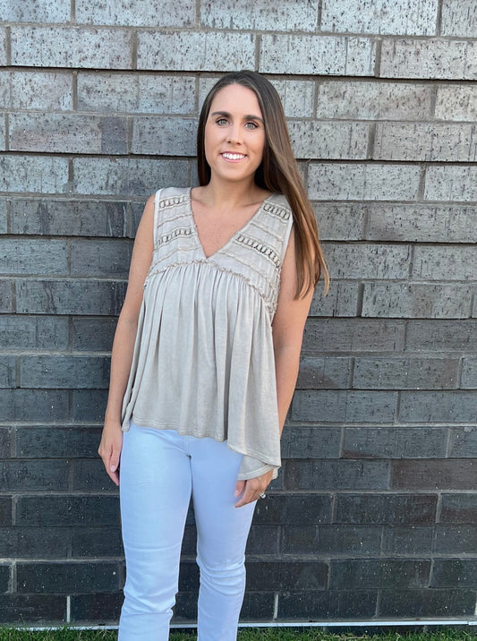 Rumor Has It Taupe Tank Top